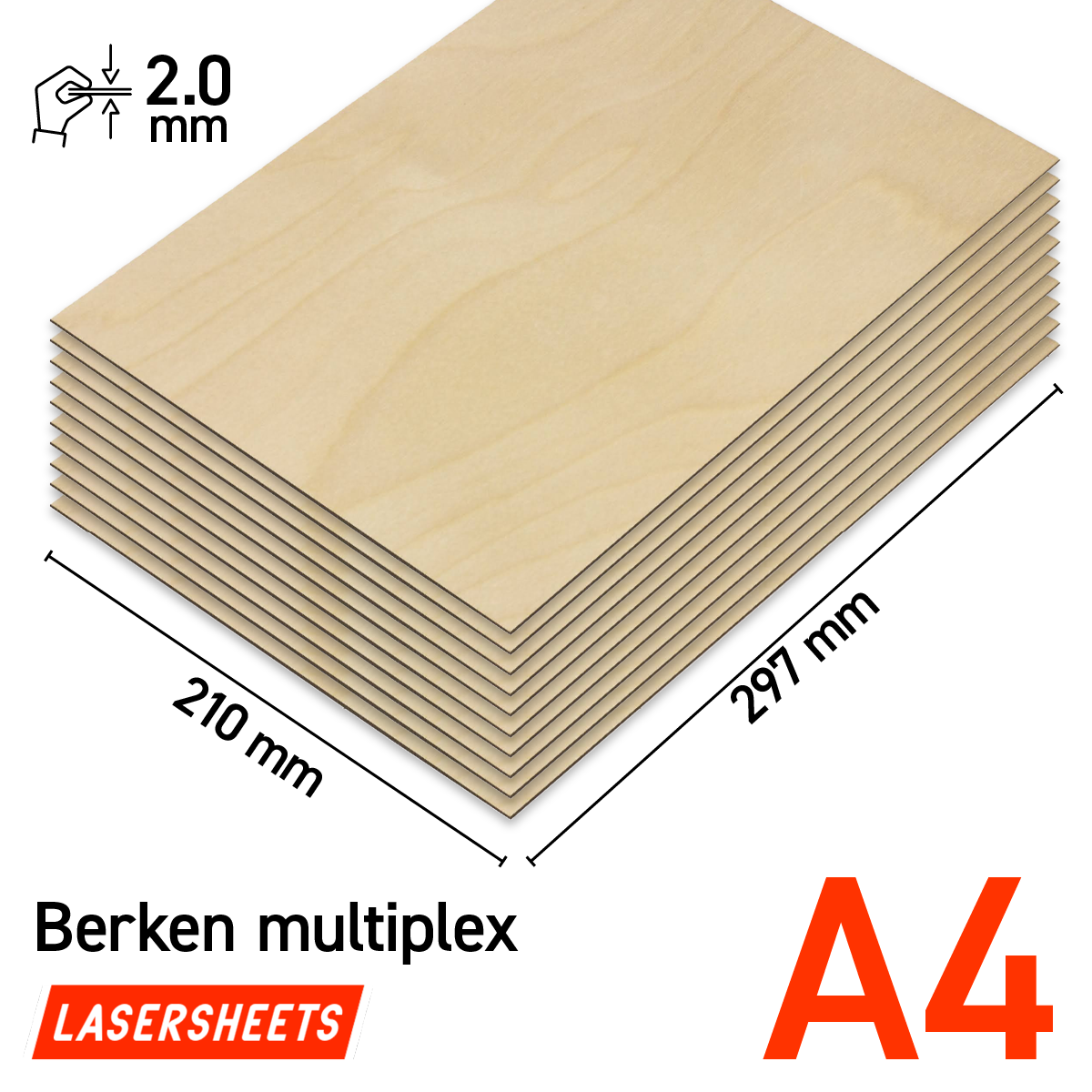 Lasersheets 10 x A4 Compensato di betulla 2mm | 210 x 297 mm | Pack risparmio | Per taglio laser, modellismo, hobby, CNC, pirografia