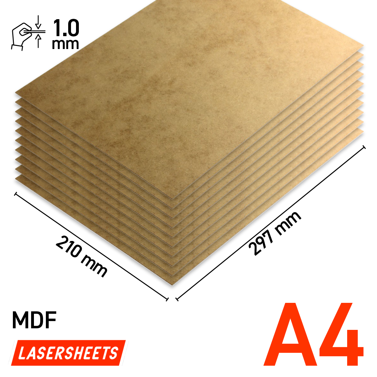 Lasersheets 10 x A4 1mm MDF | 210 x 297 mm | Pack risparmio | Per taglio laser, modellismo, hobby, CNC, pirografia
