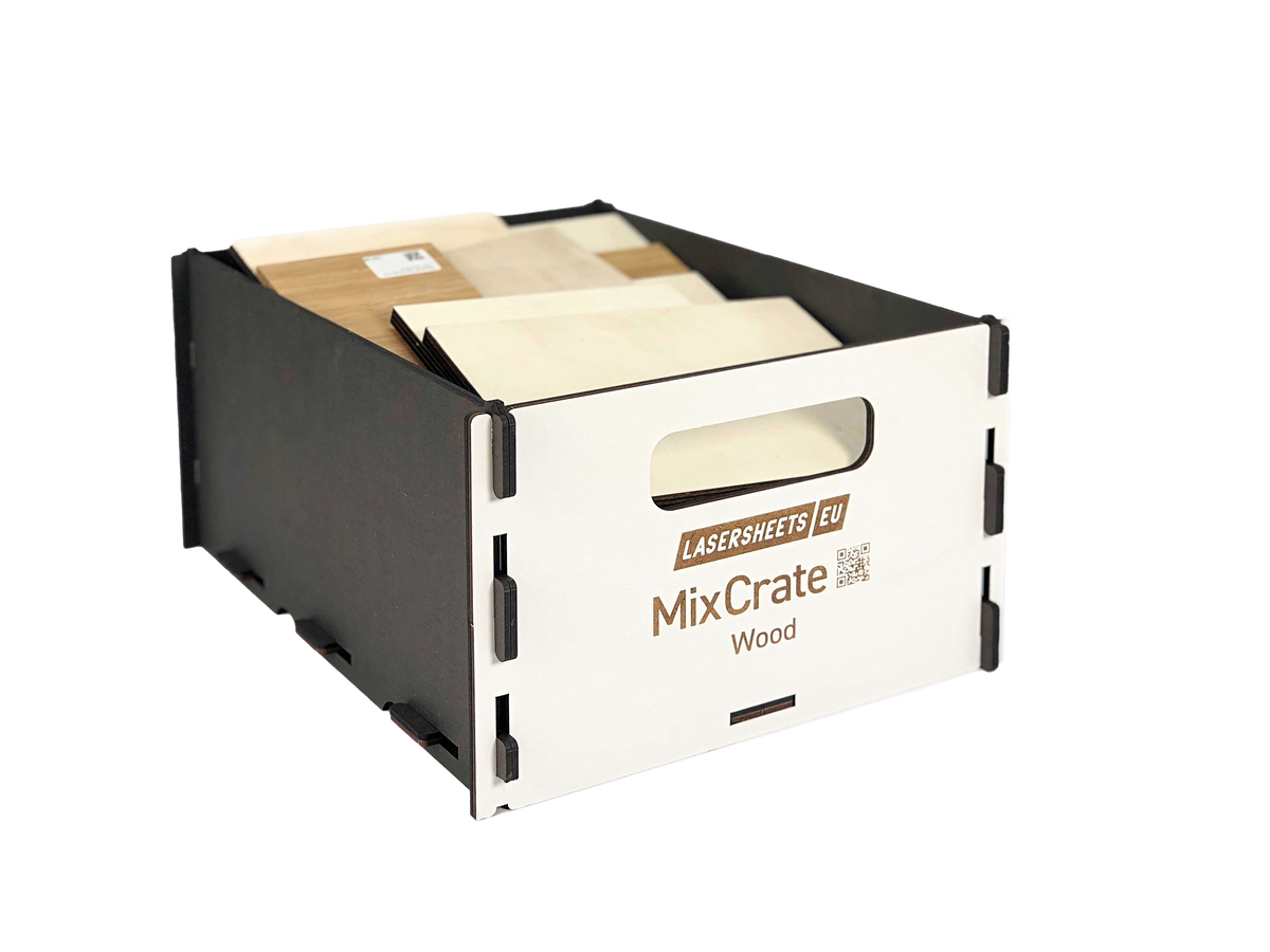 MixCrate | Crate of mixed laser materials in wood for laser cutting